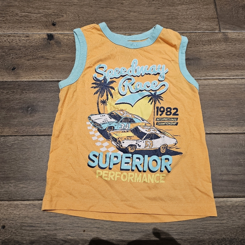 Monkey Bars Boys 4T Orange Sleeveless Tee Race Car Speedway
